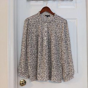 New Adrianna Papell Print Ruffle Neck Tunic Shirt, Ivory Stem Floral, L